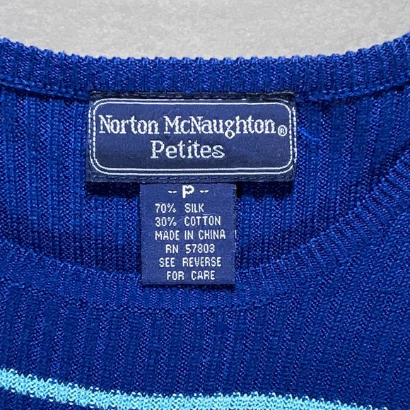 Norton McNaughton Petites Stretch Ribbed Blue Stripes Short Sleeves Size‎ P - Picture 3 of 11